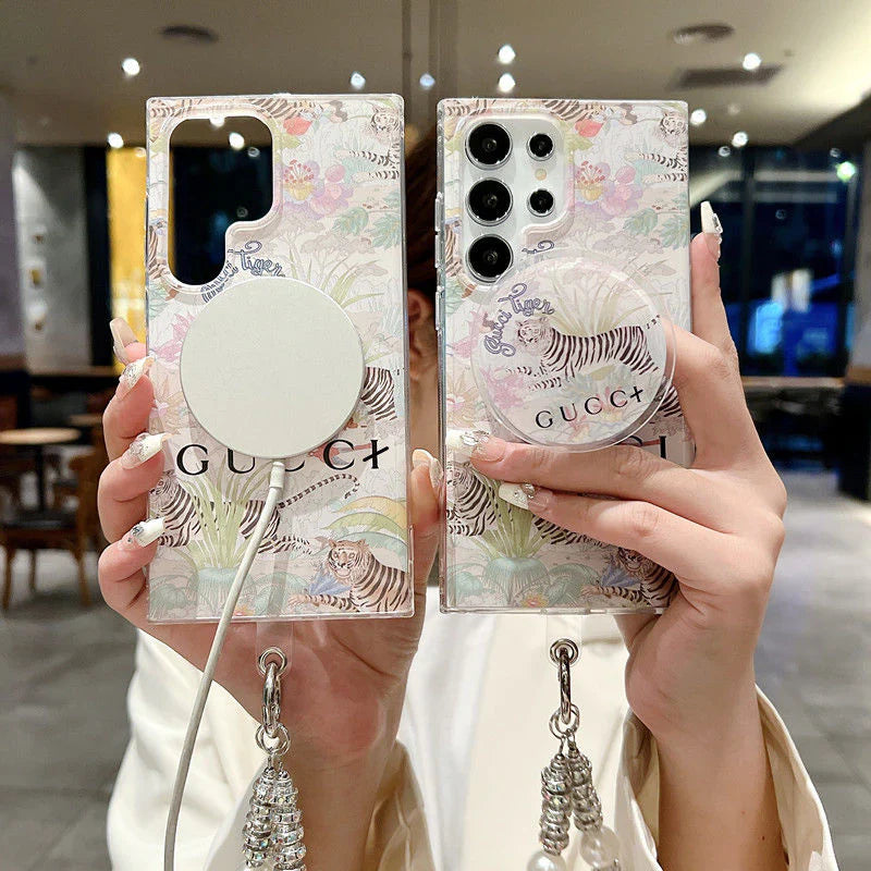 Étui magnétique à motif floral tigre pour Samsung