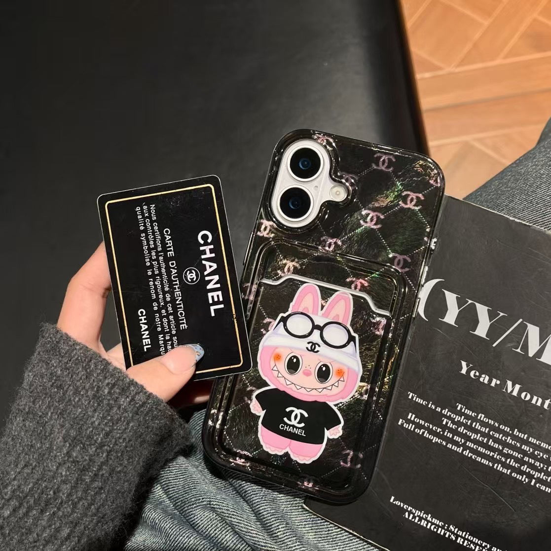 Custodia per telefono con slot per carte di credito a forma di cartone animato per iPhone