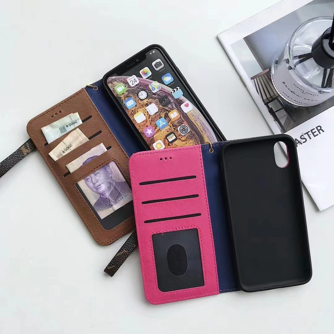 Custodia per telefono con portafoglio premium marrone per iPhone