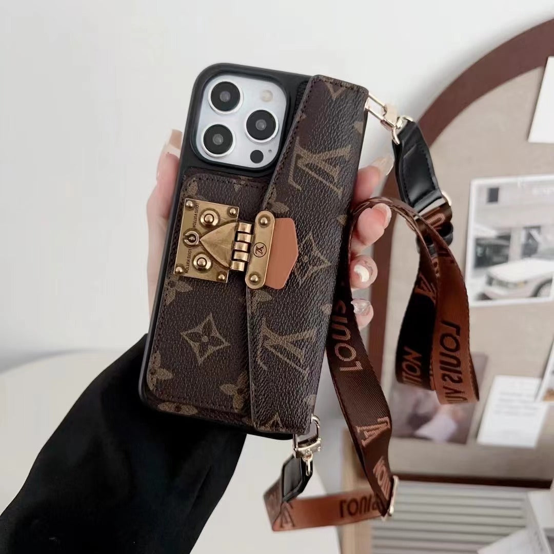 Custodia in pelle con motivo a carte per iPhone