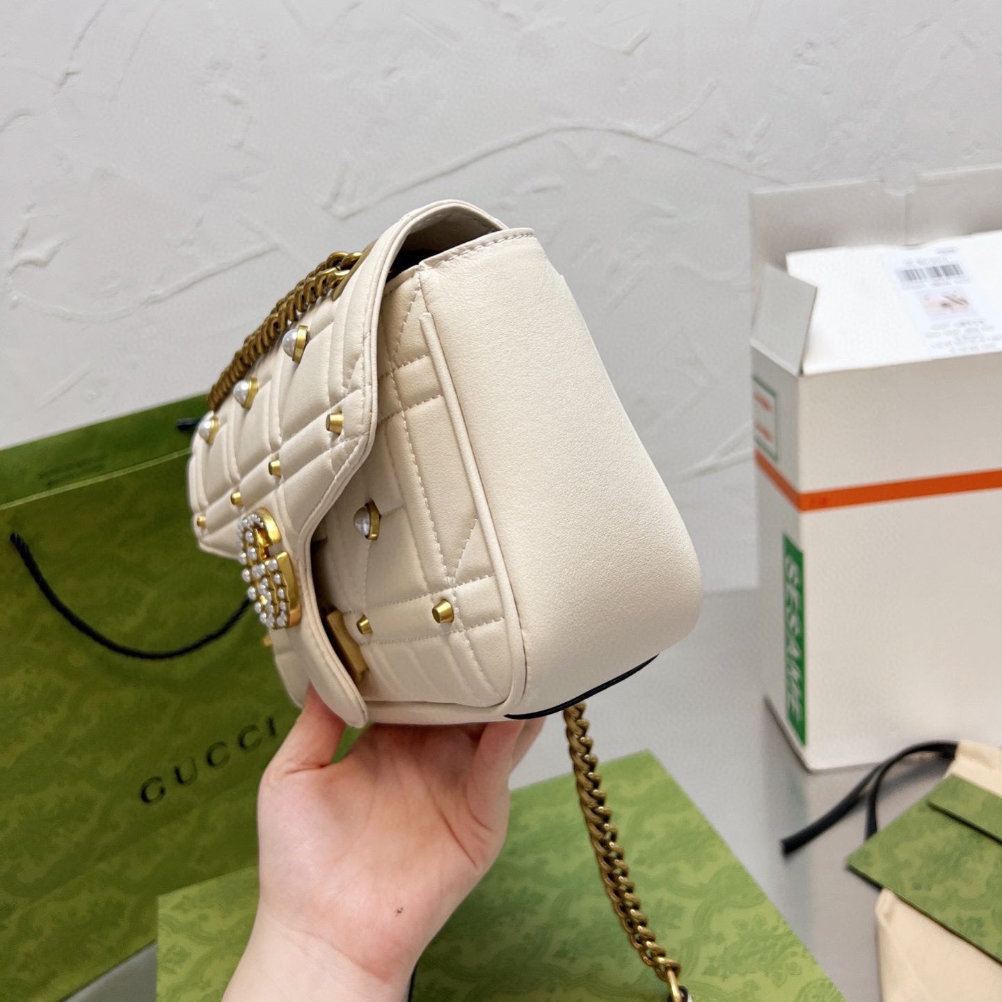 Borsa classica con manico Marmont Pearl