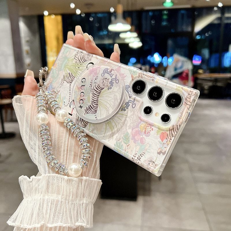 Étui magnétique à motif floral tigre pour Samsung