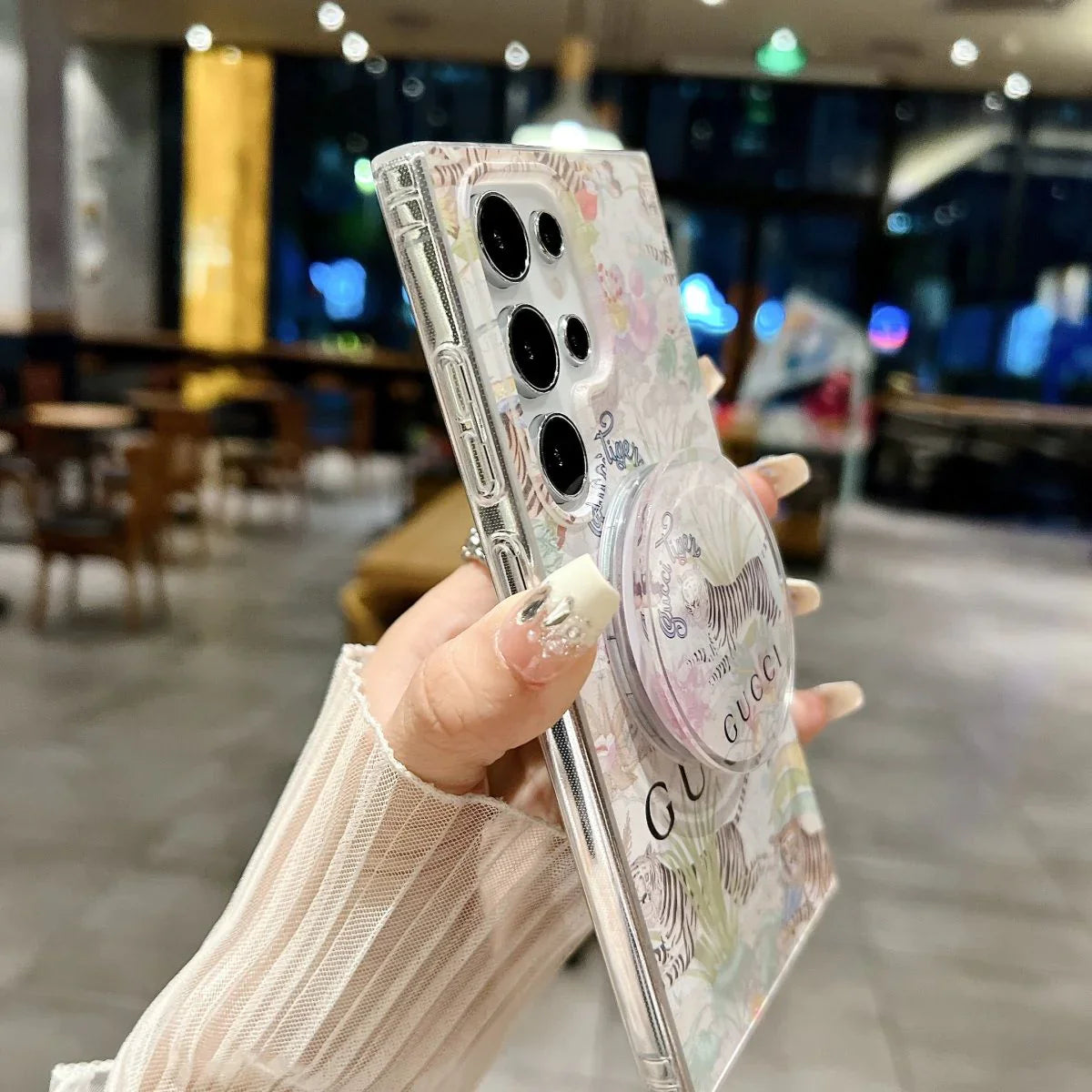 Étui magnétique à motif floral tigre pour Samsung