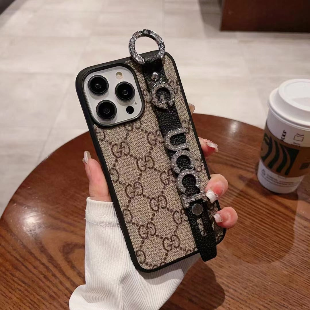 Custodia per telefono con strass neri per iPhone