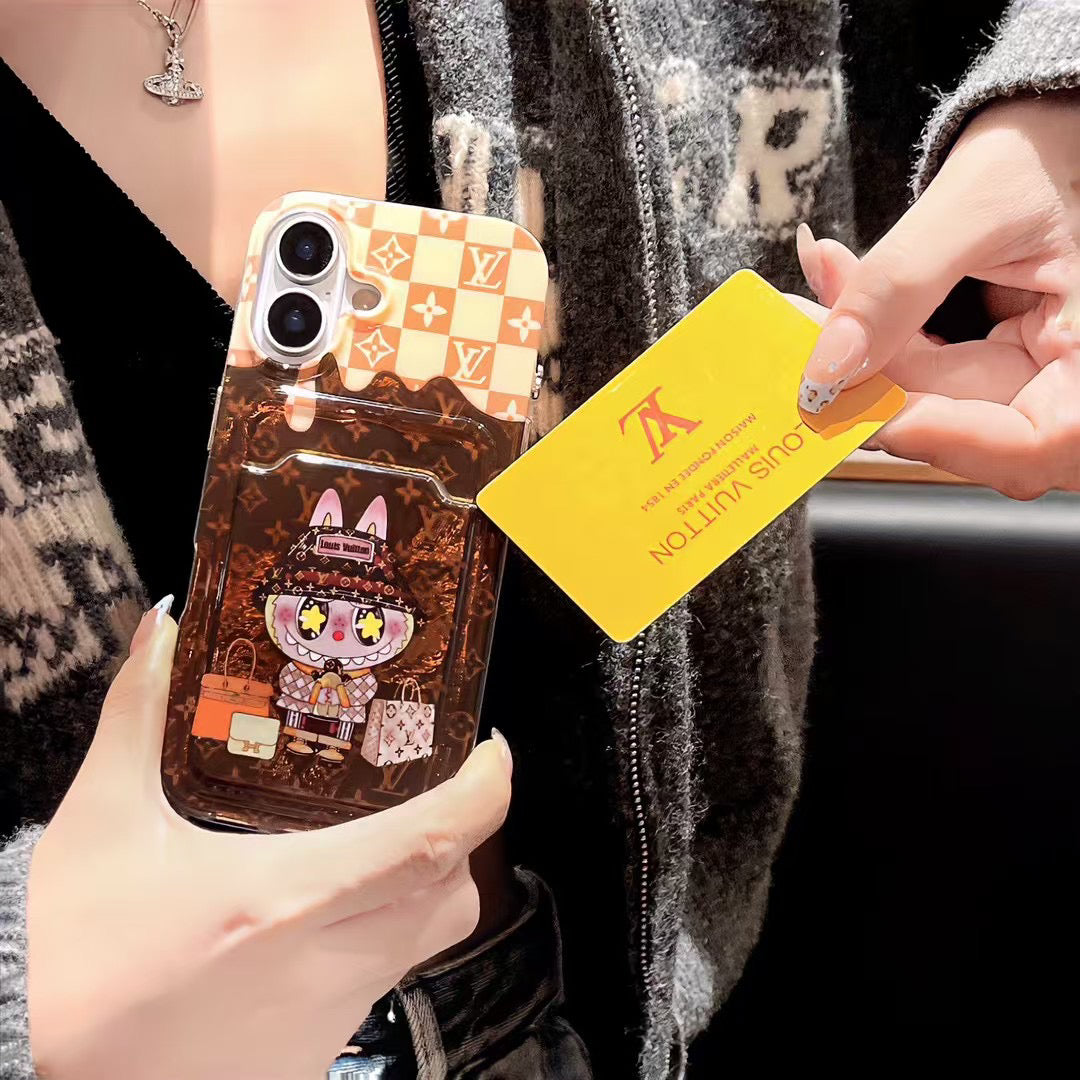Custodia per telefono con slot per carte di credito a forma di cartone animato per iPhone