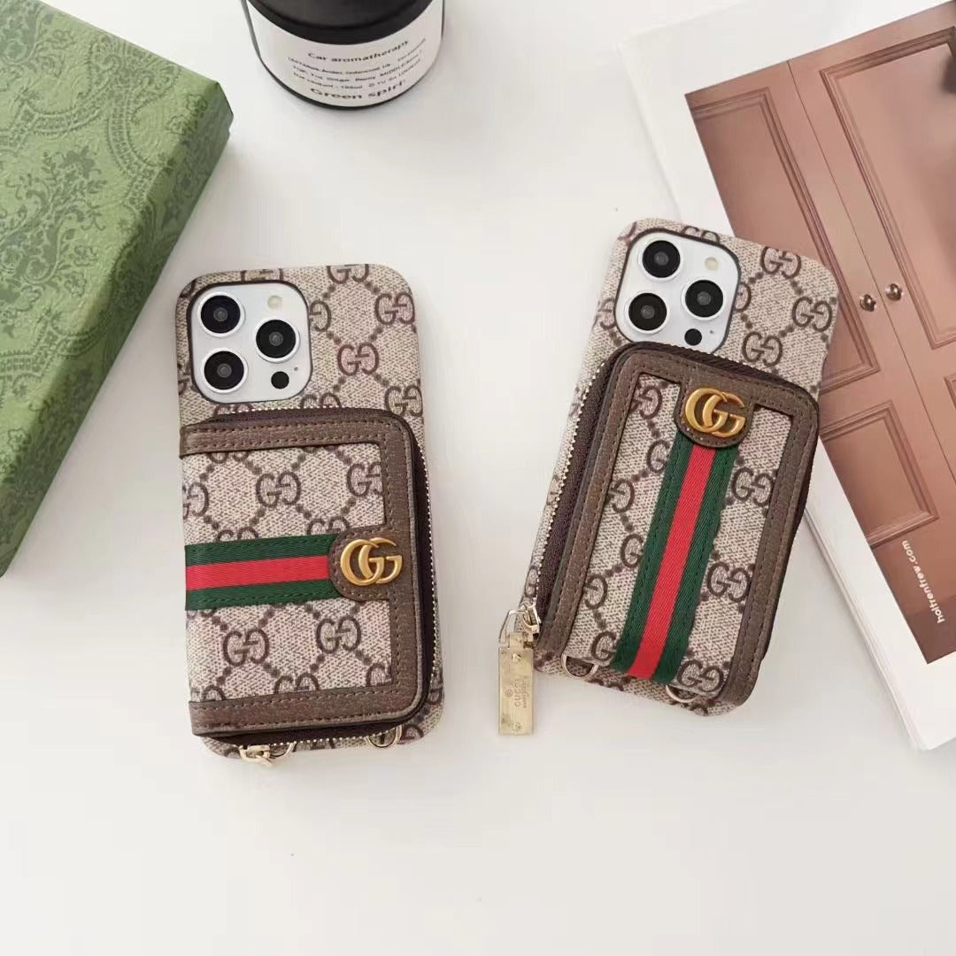 Custodia classica per iPhone con portafoglio grigio