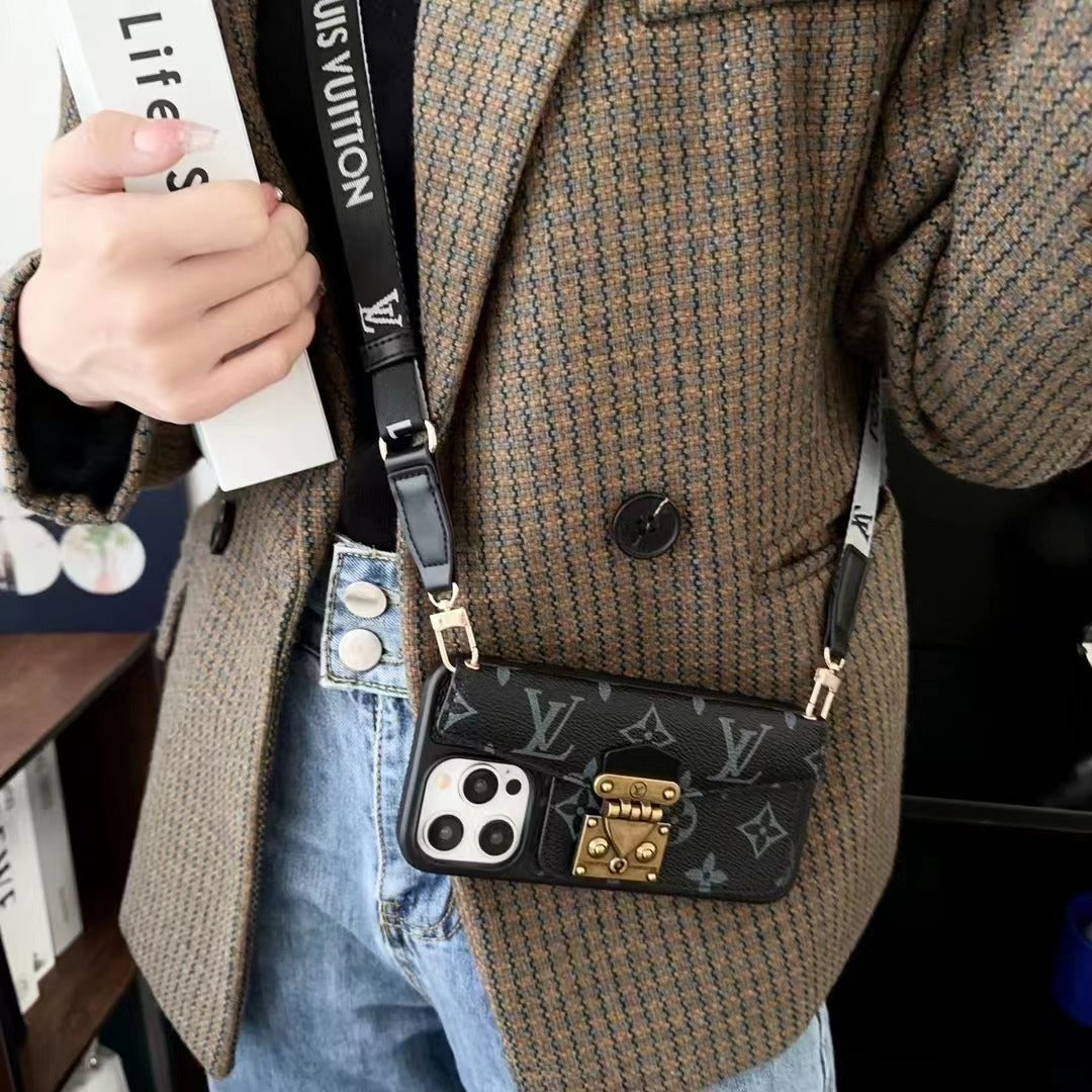 Custodia in pelle con motivo a carte per iPhone