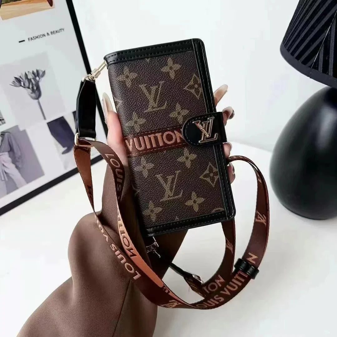 Custodia per telefono con portafoglio in pelle e cordino per iPhone