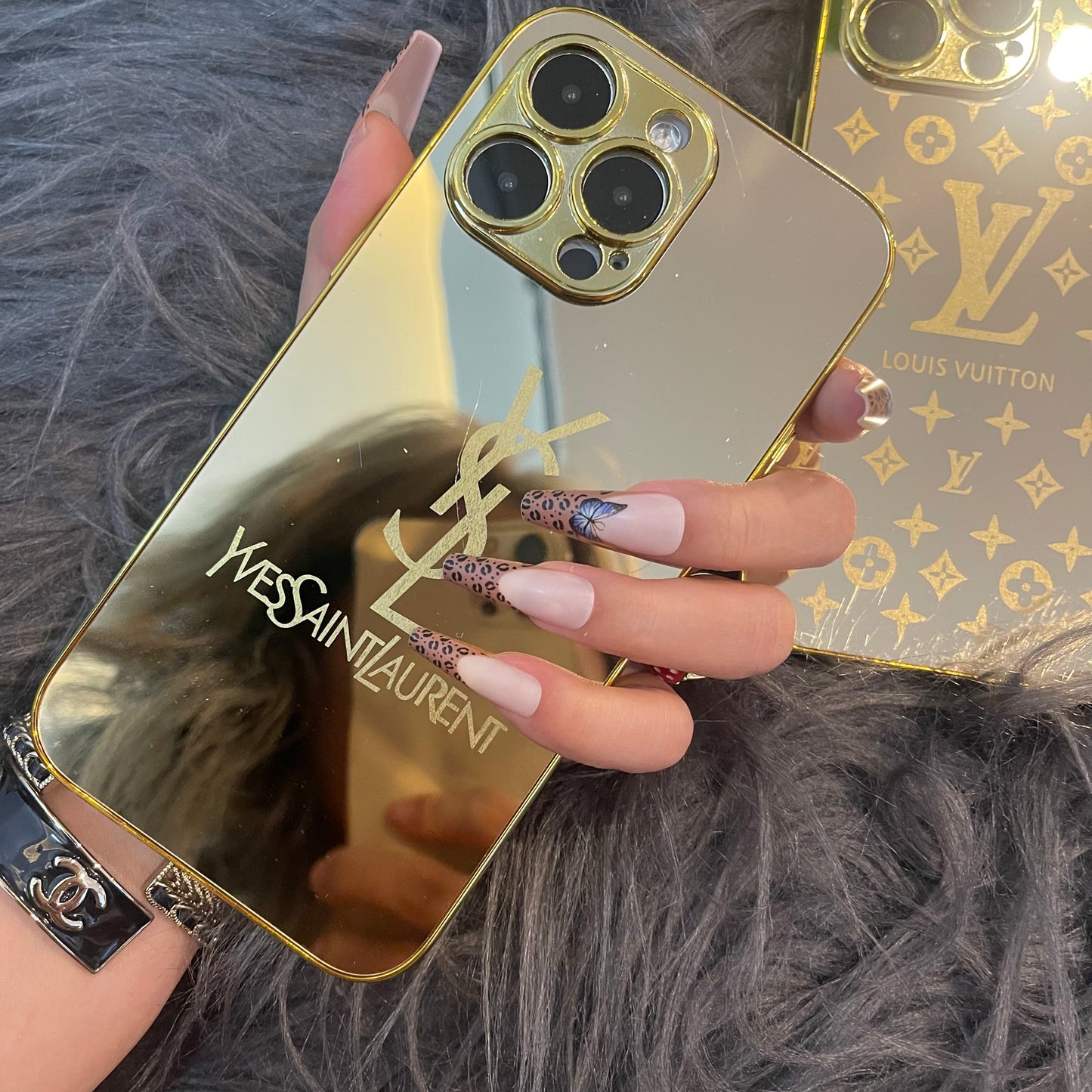 Custodia per telefono con effetto specchio dorato per iPhone