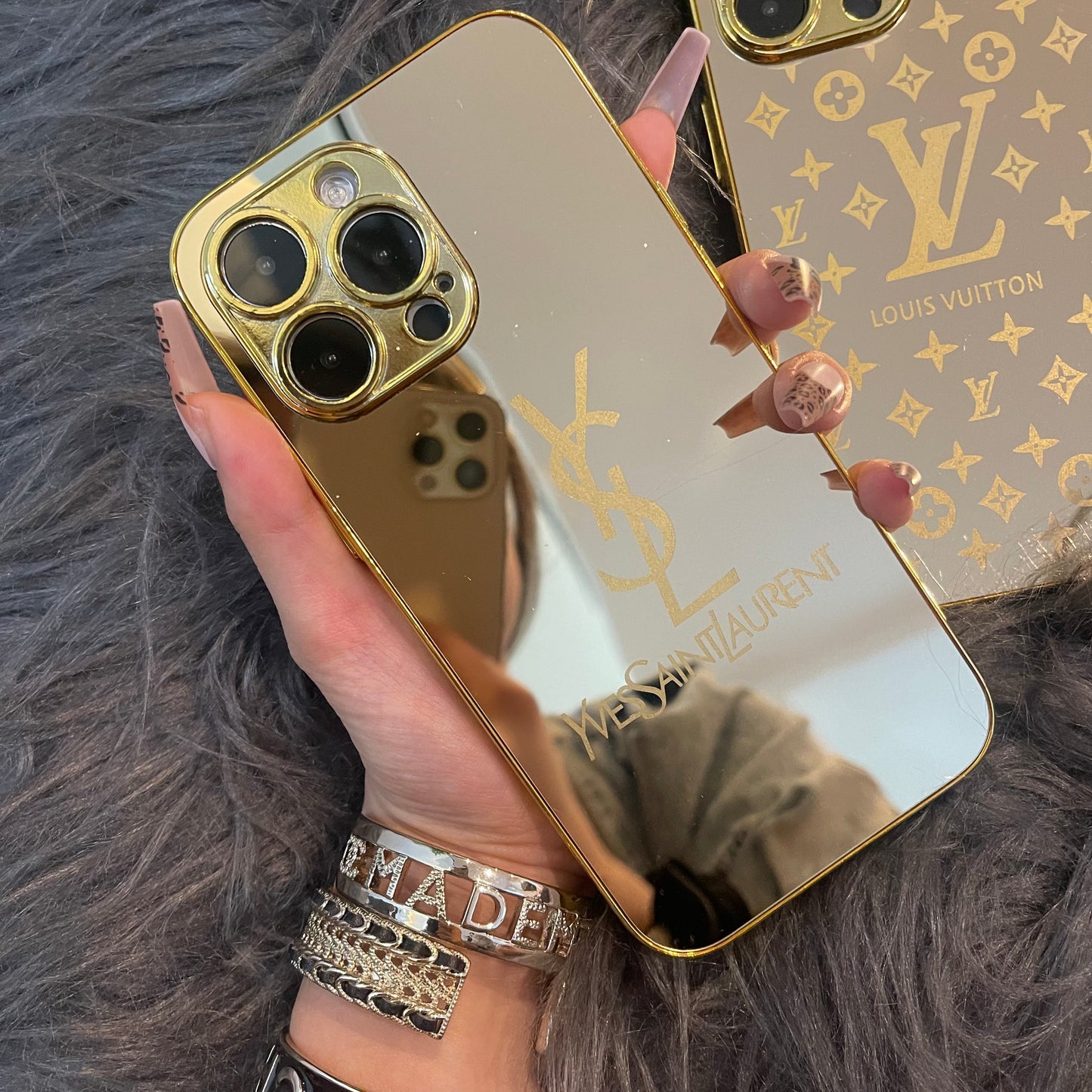 Custodia per telefono con effetto specchio dorato per iPhone