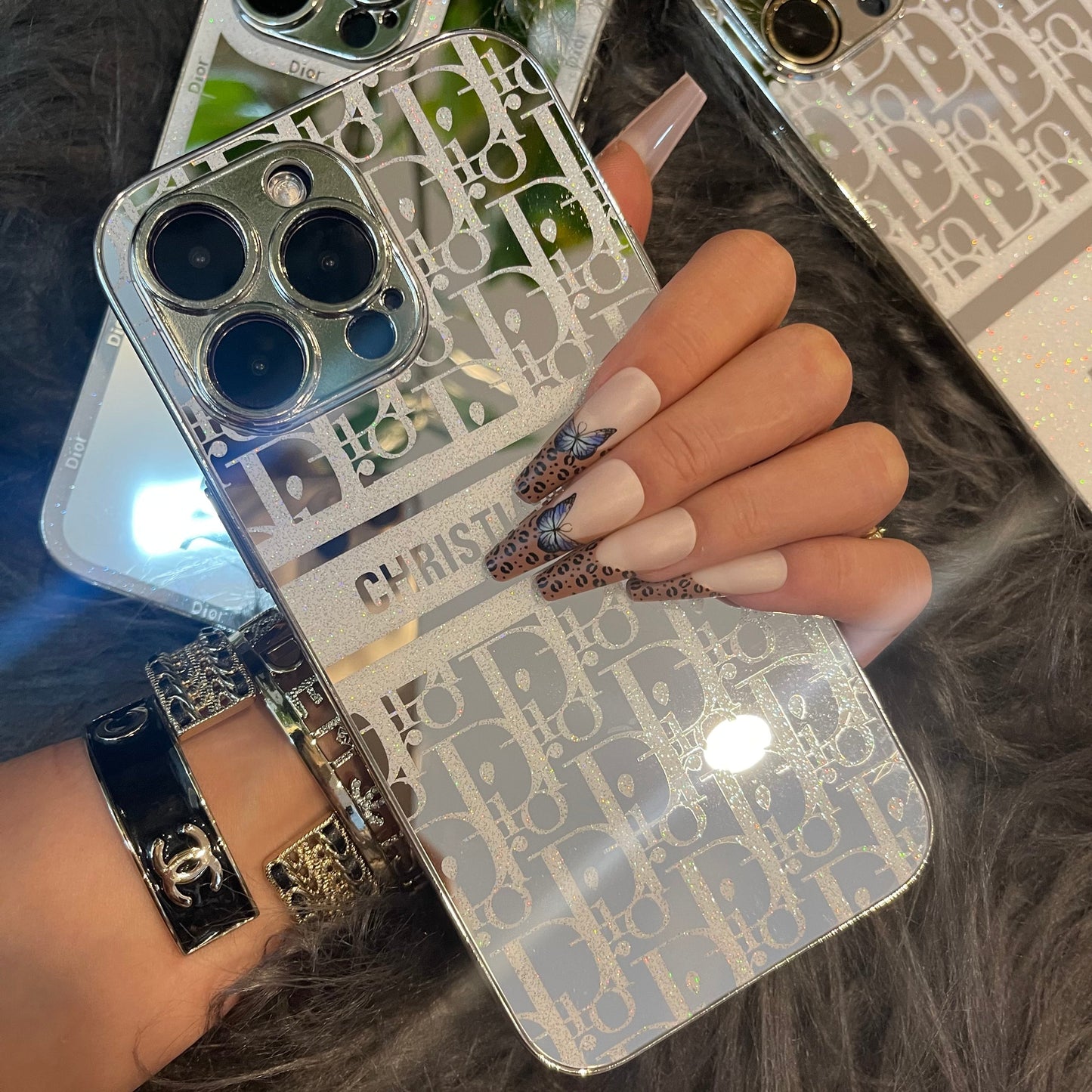 Custodia per telefono argento brillante per iPhone