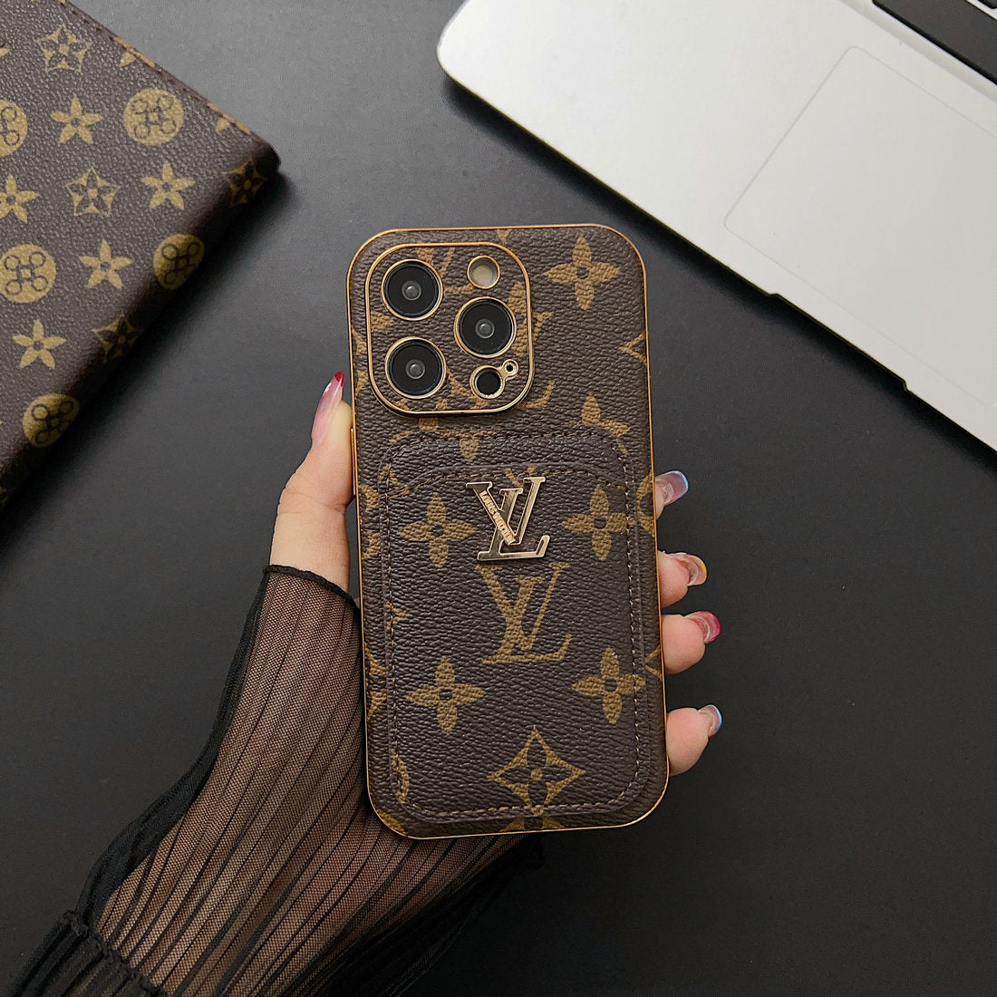 Custodia per telefono con porta carte in oro per iPhone