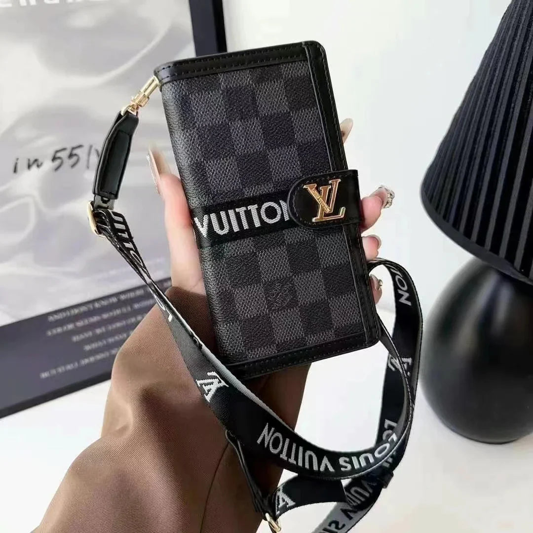 Custodia per telefono con portafoglio in pelle e cordino per iPhone