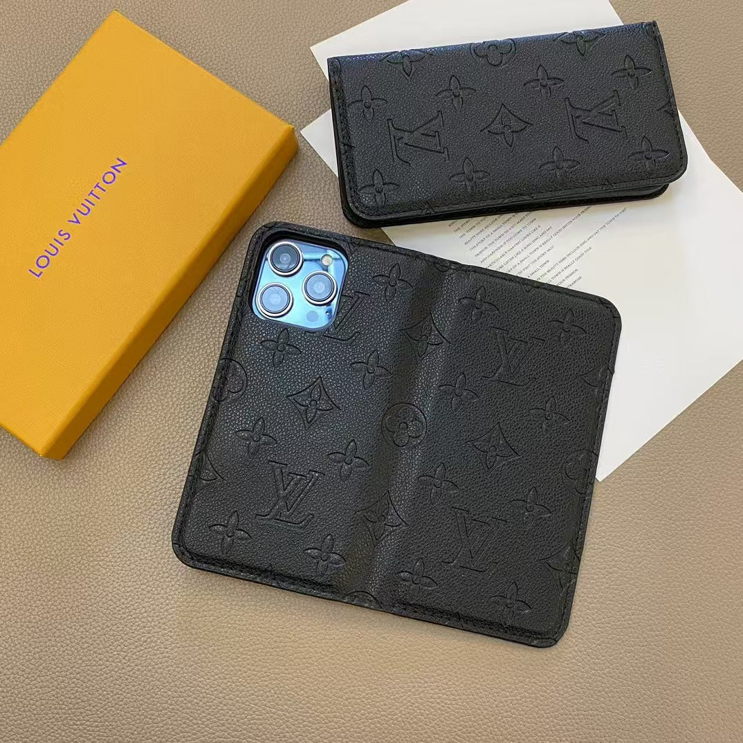 Custodia per telefono con portafoglio premium nera per iPhone
