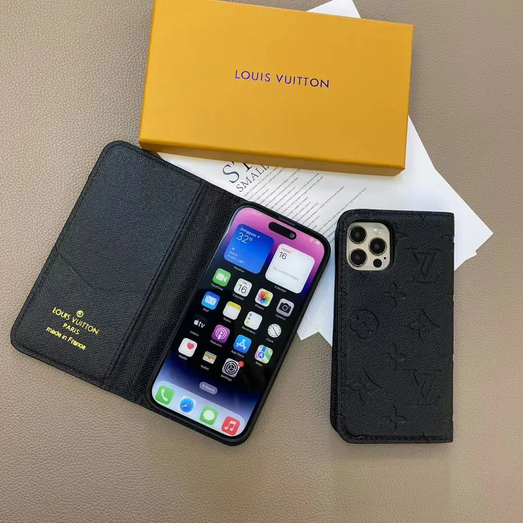 Custodia per telefono con portafoglio premium nera per iPhone
