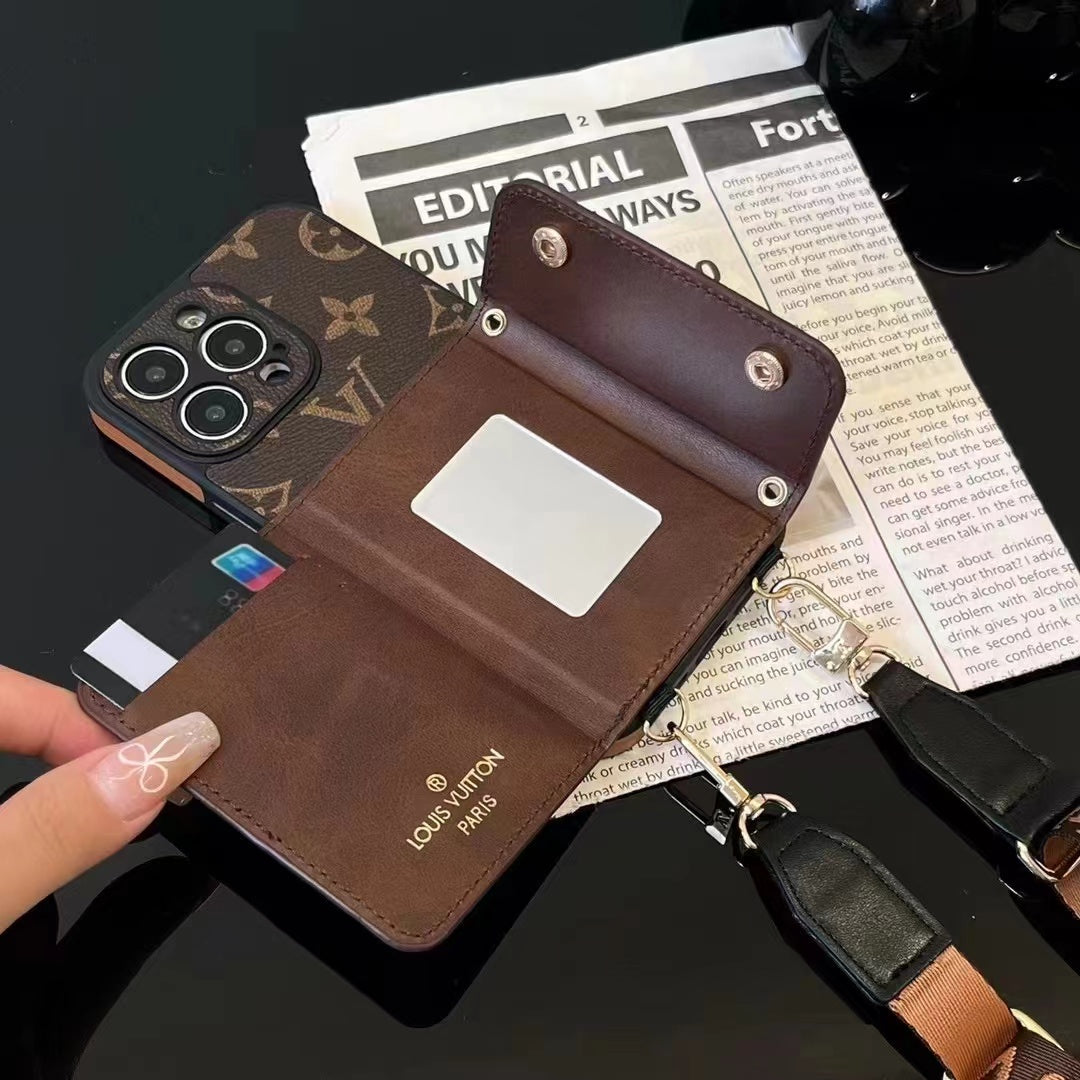 Custodia per telefono con catena e portafoglio con ciondolo per iPhone