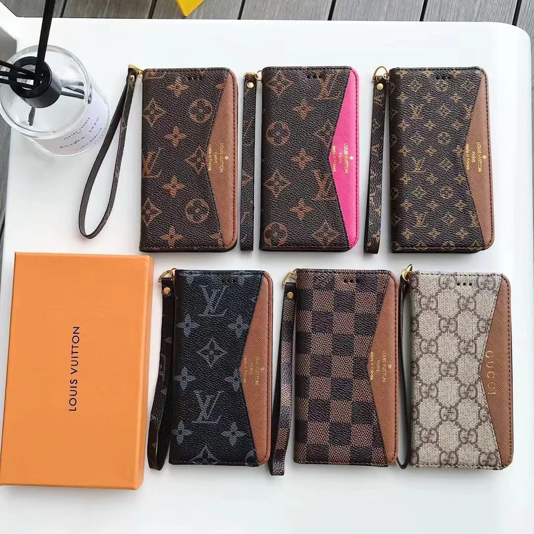 Custodia per telefono con portafoglio premium marrone per iPhone