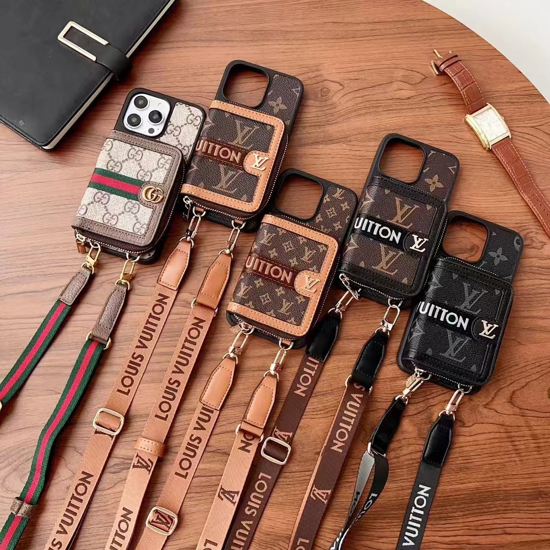 Custodia per telefono con portafoglio a catena alla moda per iPhone