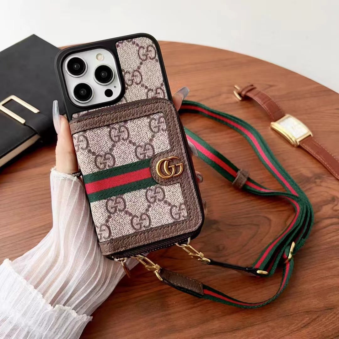Custodia per telefono con portafoglio a catena alla moda per iPhone