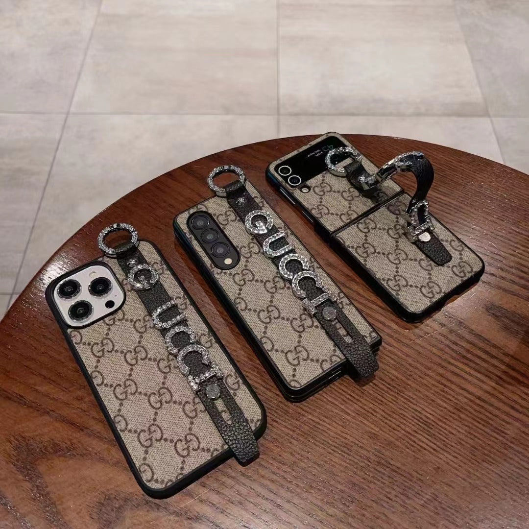 Custodia per telefono con strass neri per iPhone