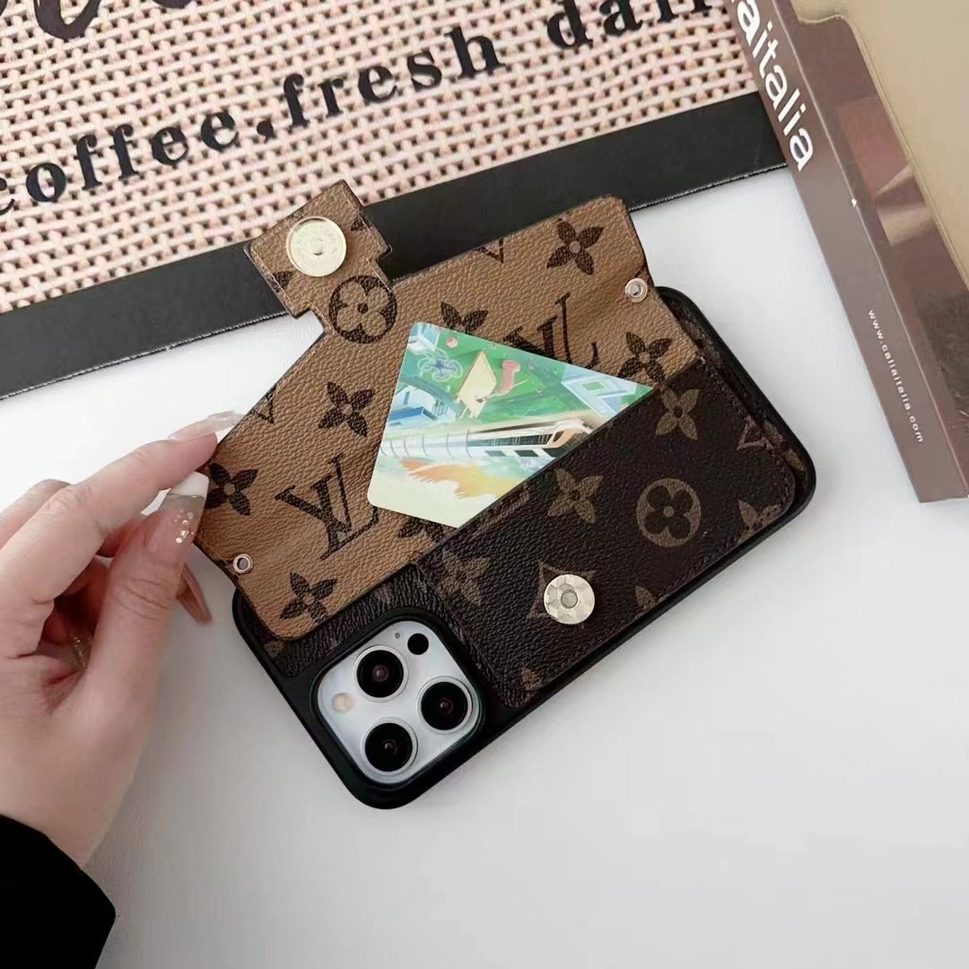 Custodia in pelle con motivo a carte per iPhone