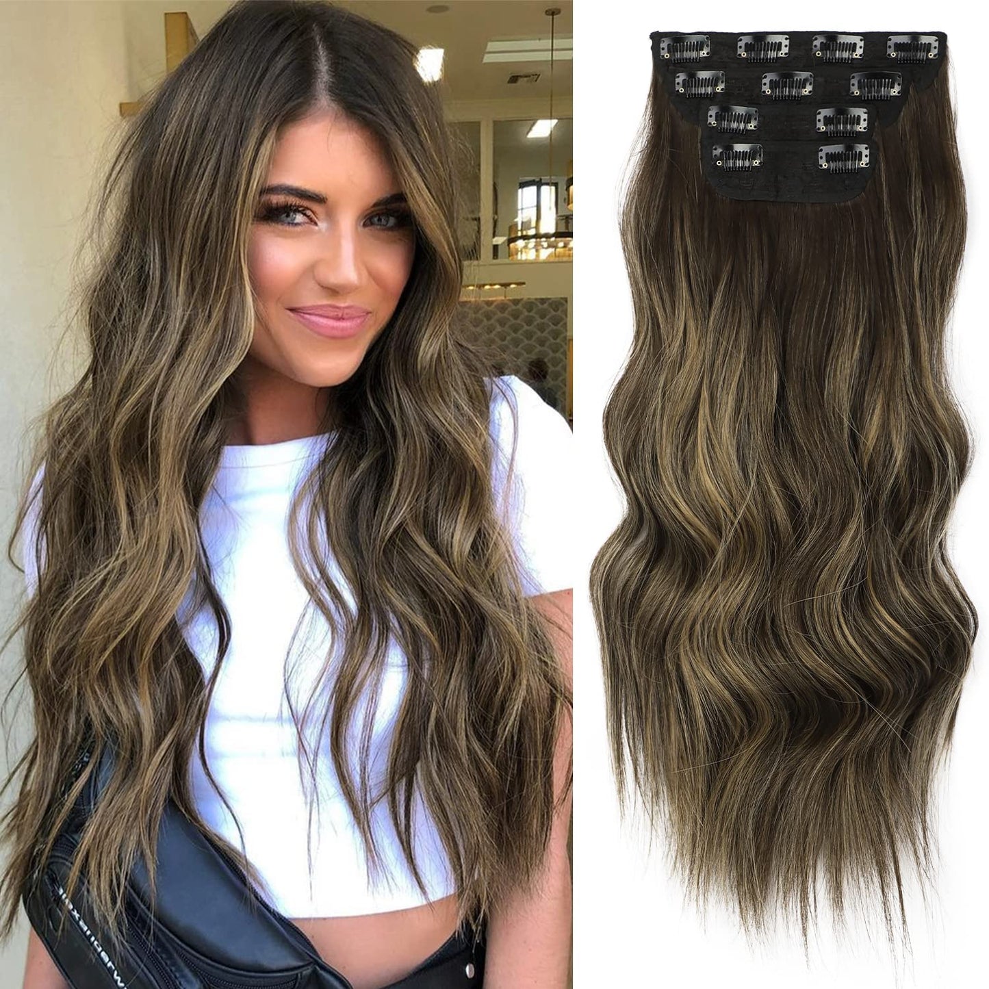 Extension per capelli lunghi e ondulati con clip (4 pezzi)