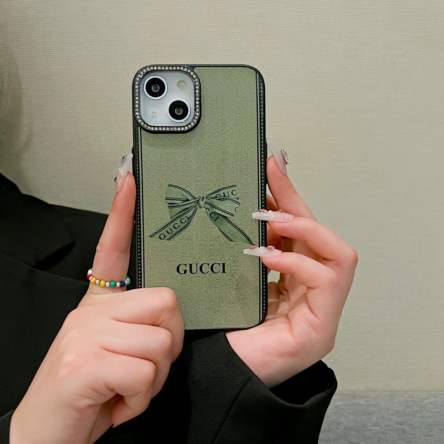 Custodia per telefono con brillantini verdi per iPhone