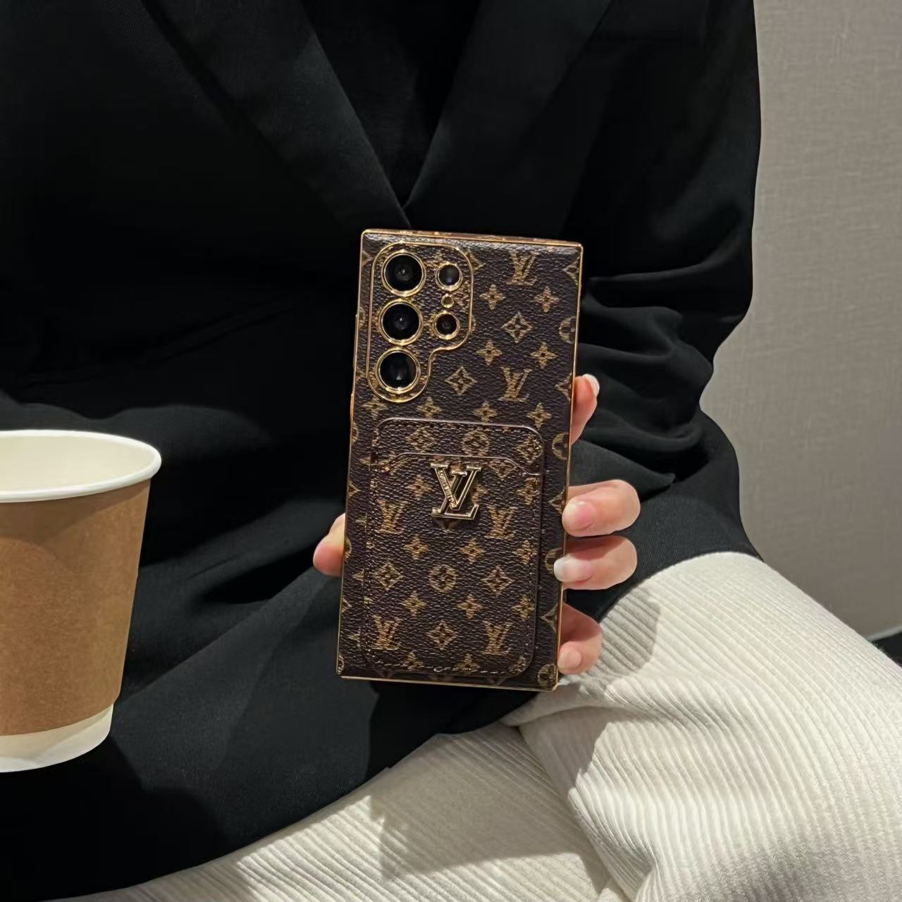 Étui porte-cartes marron pour Samsung