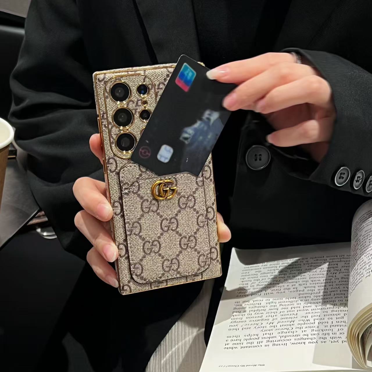 Étui porte-cartes marron pour Samsung
