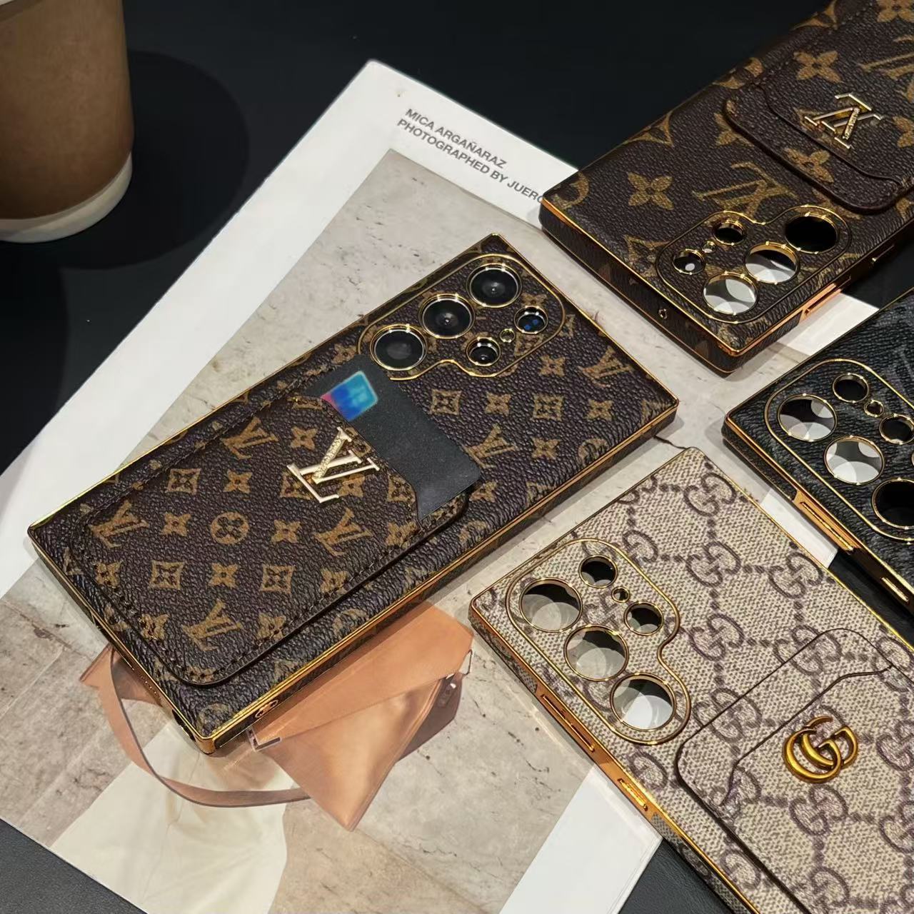 Étui porte-cartes marron pour Samsung