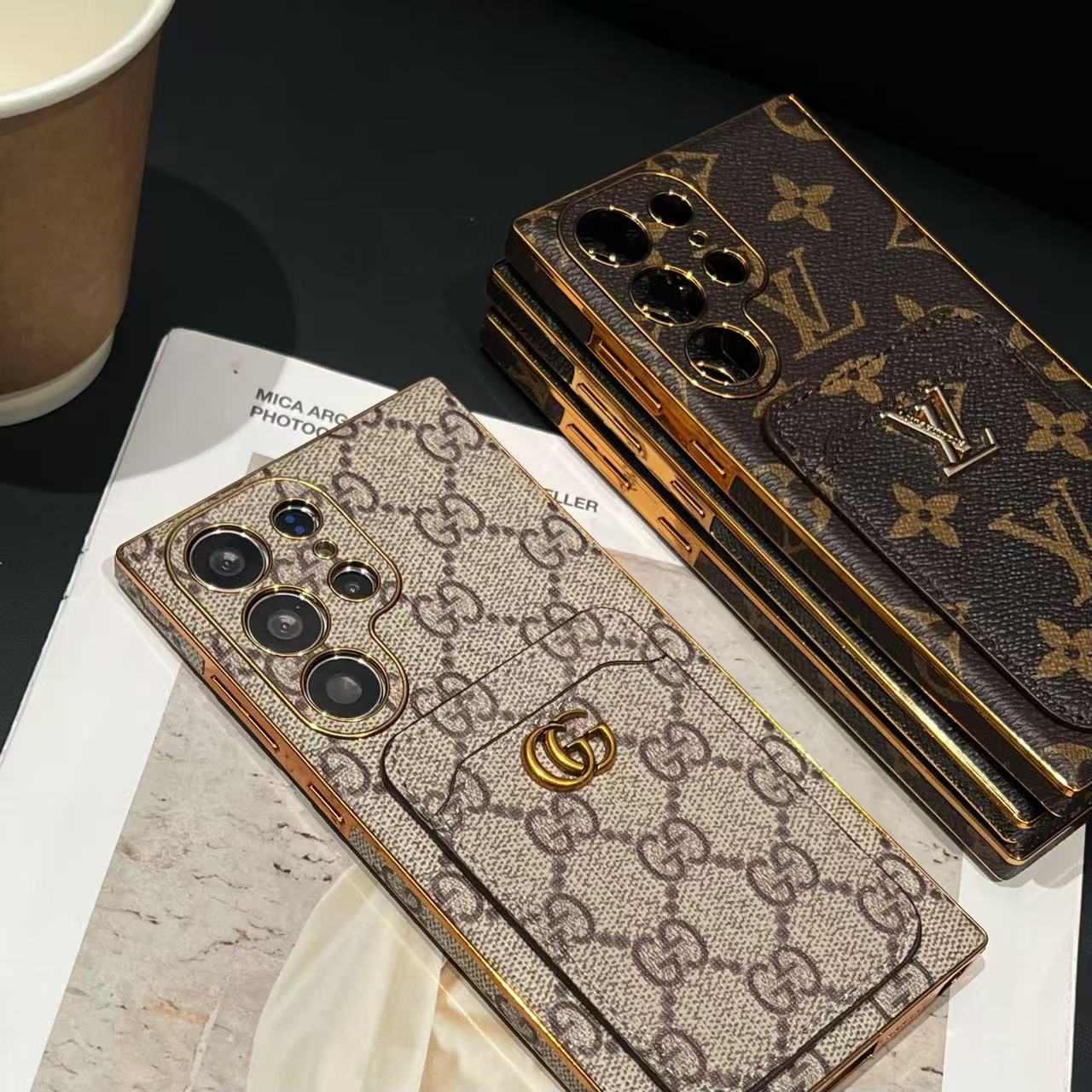 Étui porte-cartes marron pour Samsung