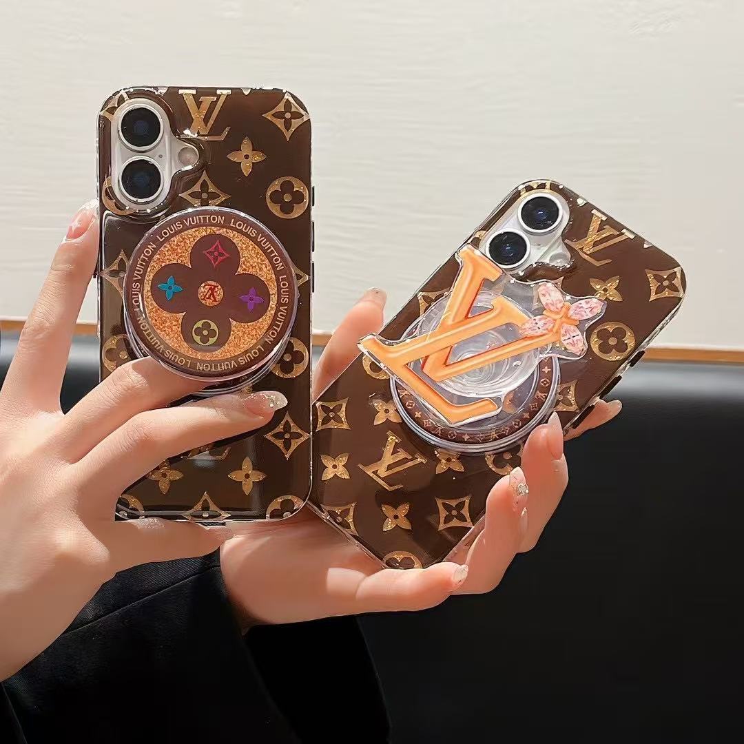 Custodia per telefono con supporto magnetico marrone per iPhone