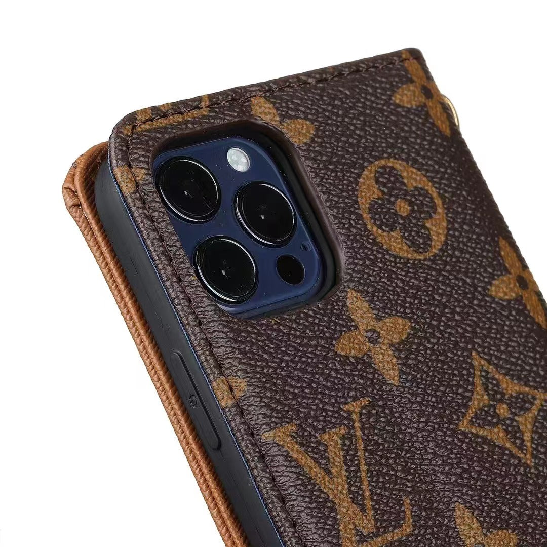 Custodia per telefono con portafoglio premium marrone per iPhone
