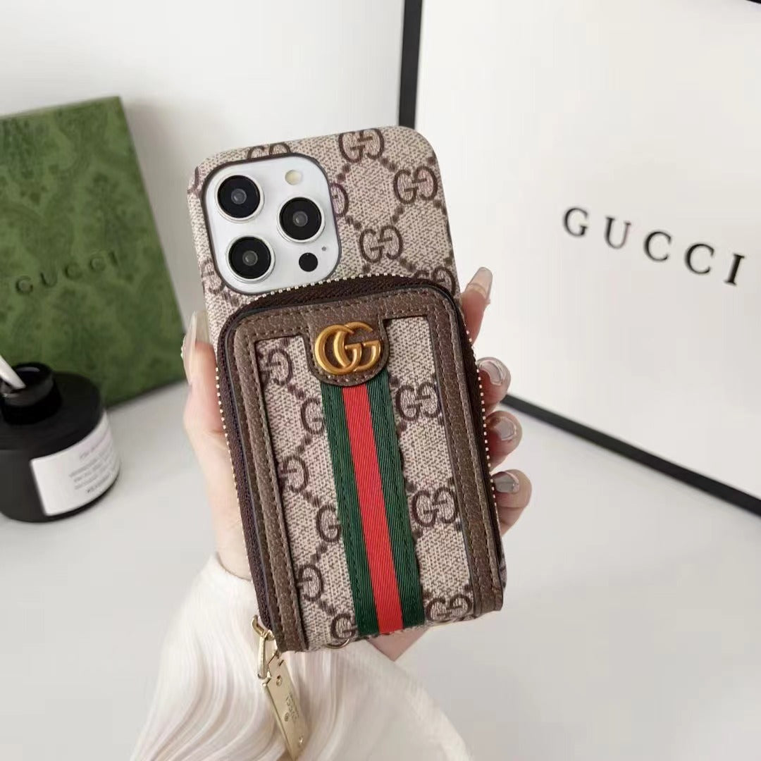 Custodia classica per iPhone con portafoglio grigio