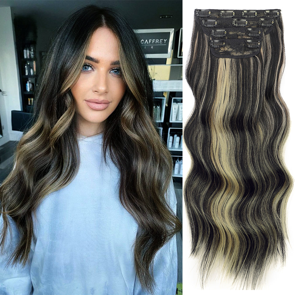 Extension per capelli lunghi e ondulati con clip (4 pezzi)