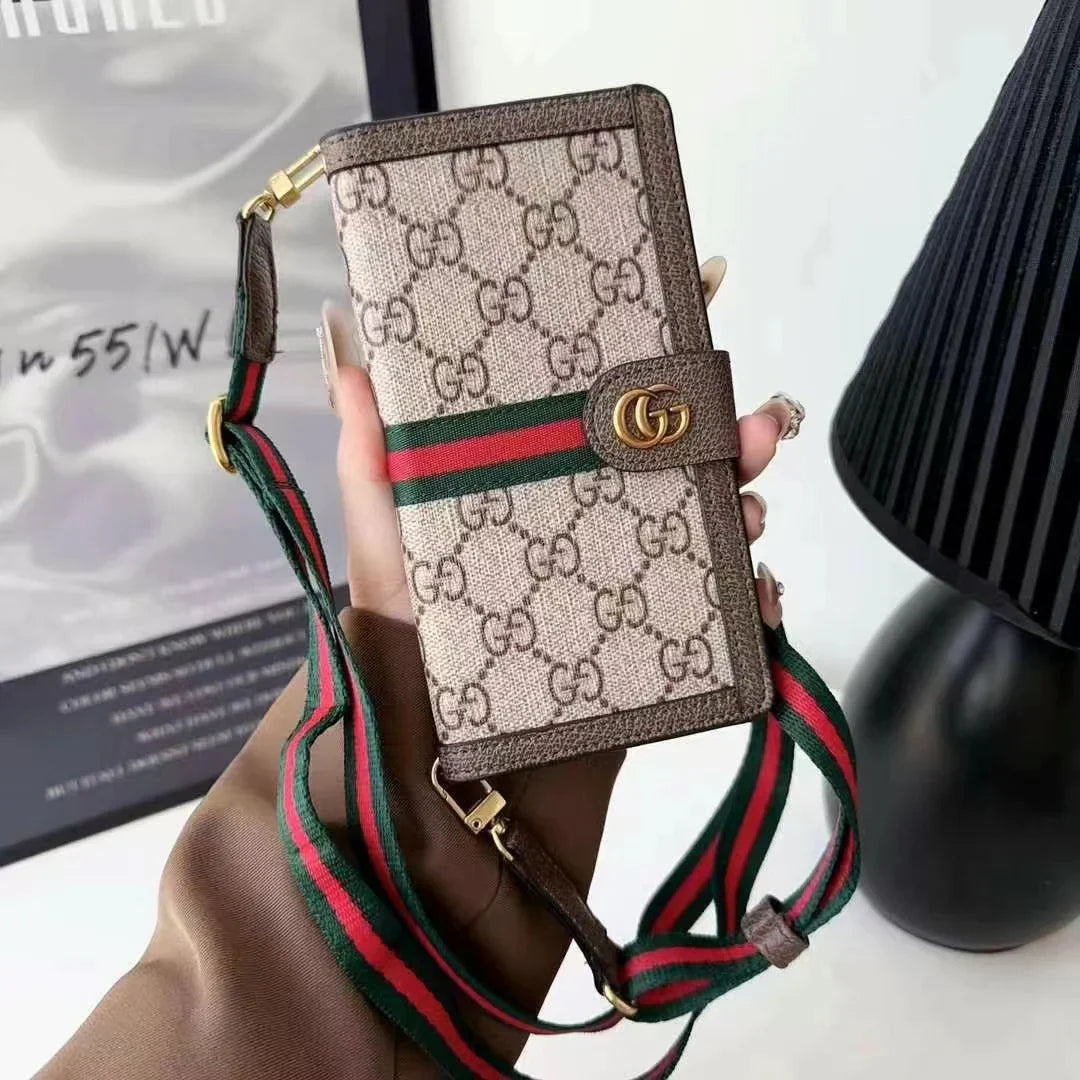 Custodia per telefono con portafoglio in pelle e cordino per iPhone