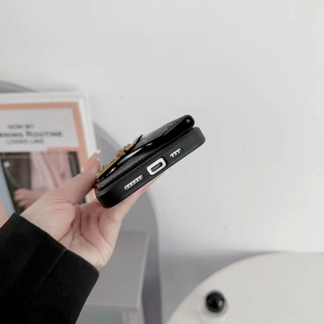Custodia in pelle con motivo a carte per iPhone
