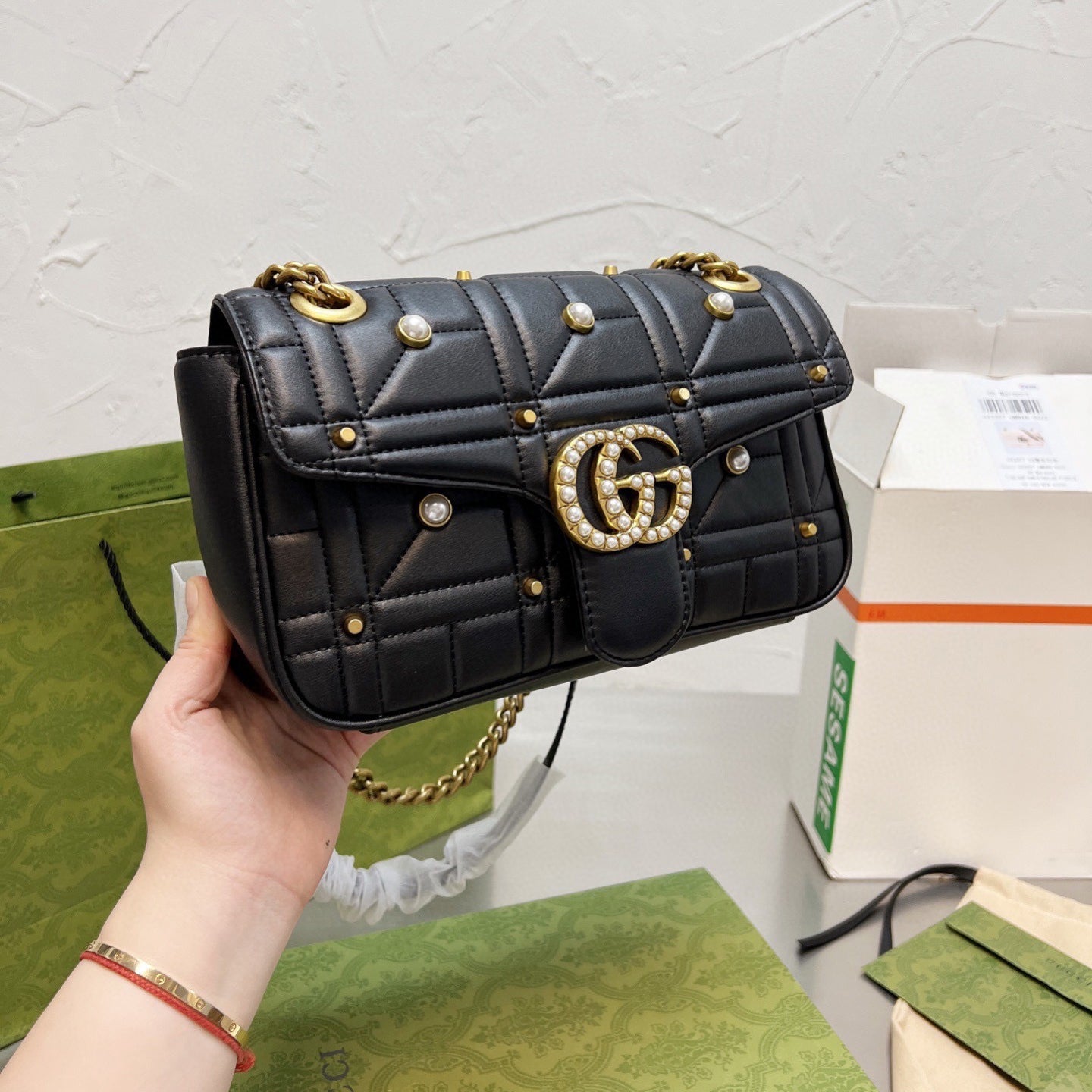 Borsa classica con manico Marmont Pearl