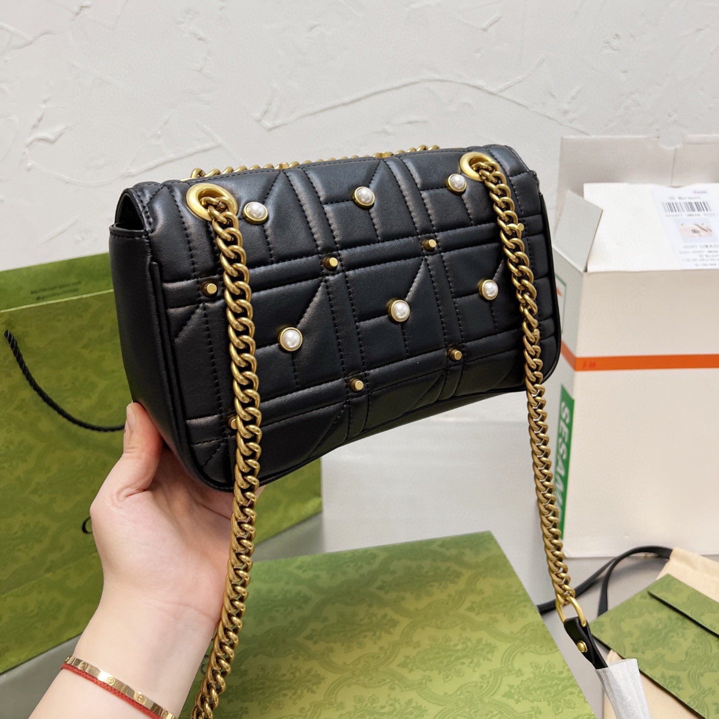 Borsa classica con manico Marmont Pearl