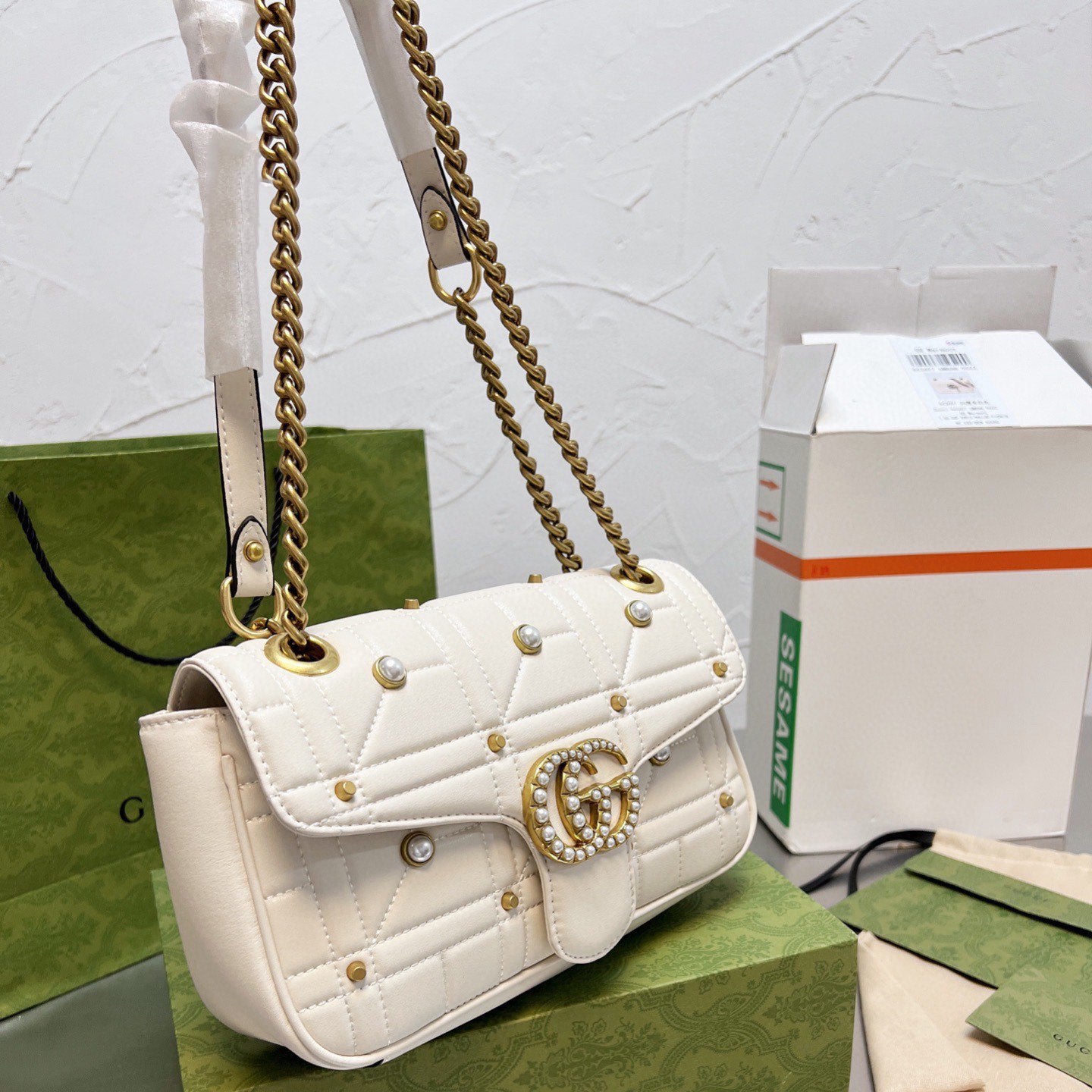 Borsa classica con manico Marmont Pearl