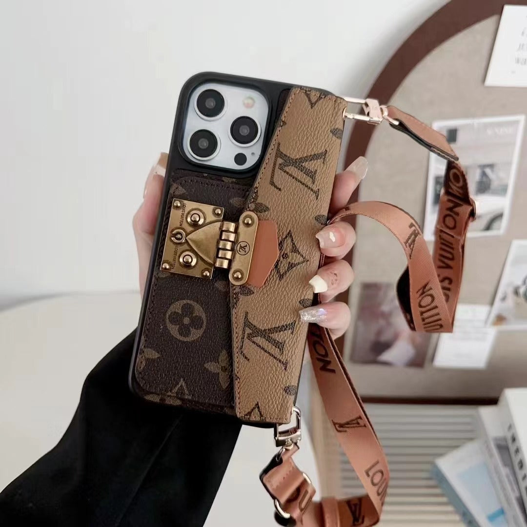 Custodia in pelle con motivo a carte per iPhone
