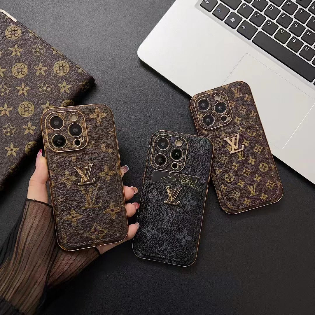 Custodia per telefono con porta carte in oro per iPhone