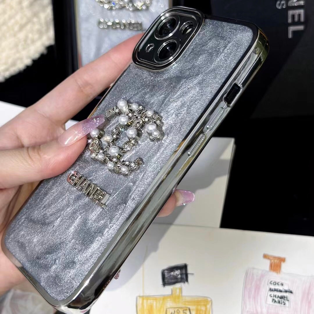 Custodia per telefono in perla argentata per iPhone