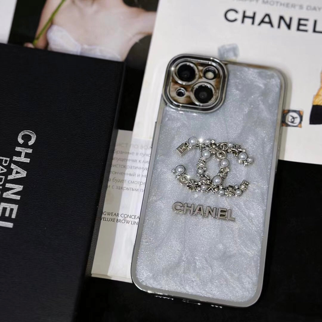 Custodia per telefono in perla argentata per iPhone