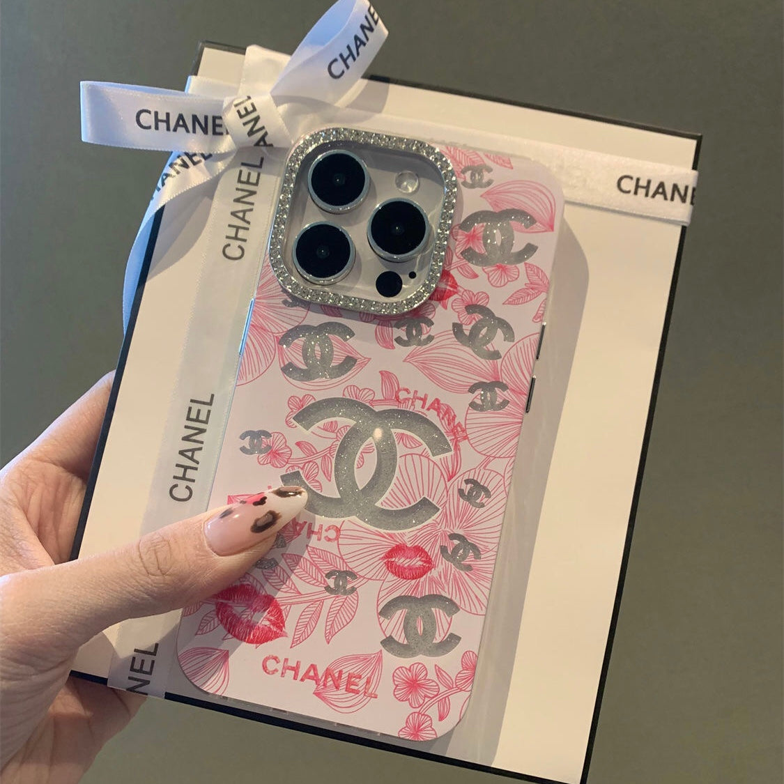 Custodia per telefono con brillantini rosa per iPhone