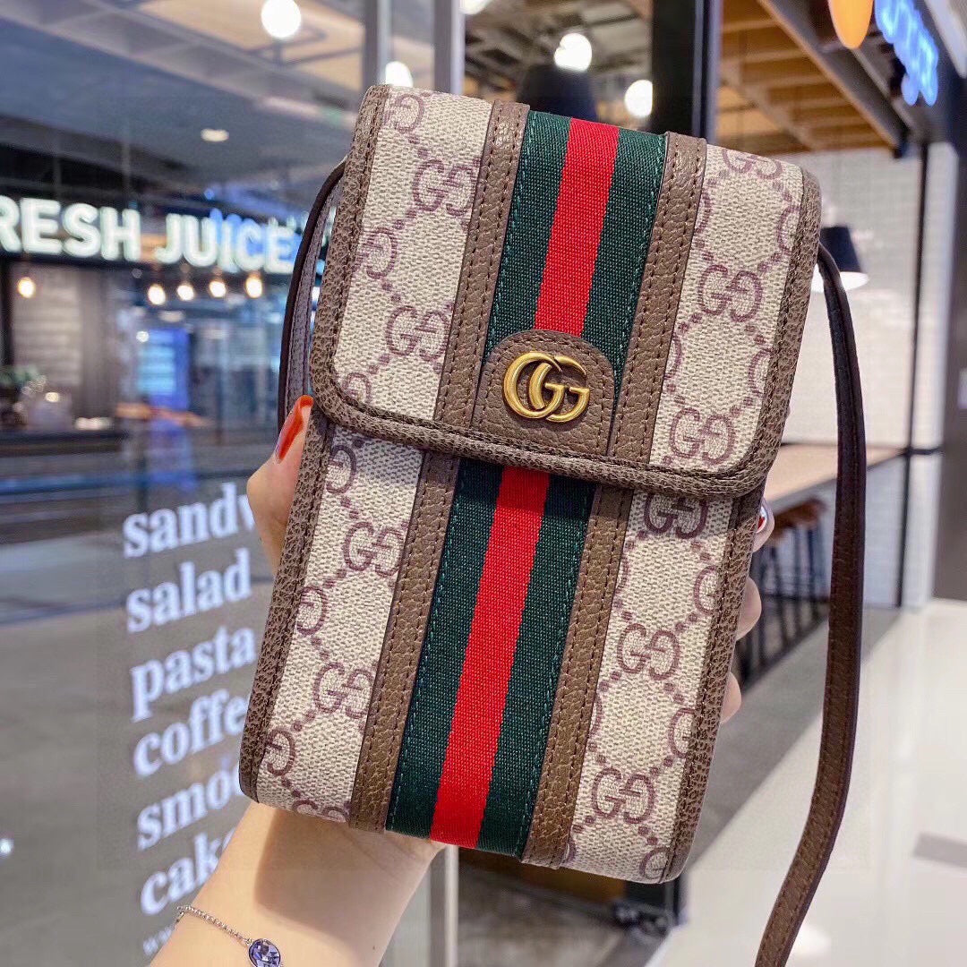 Borsa per telefono marrone a righe