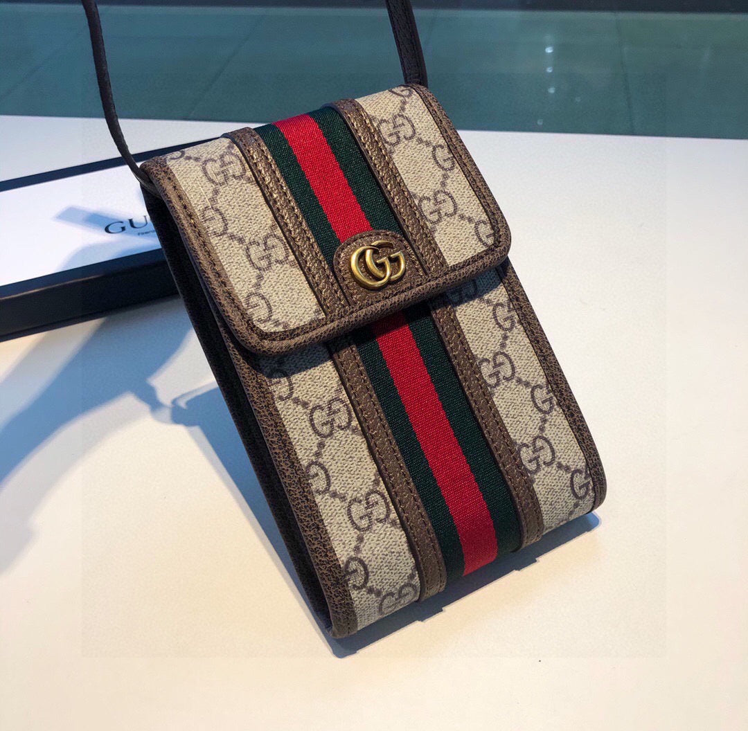 Borsa per telefono marrone a righe