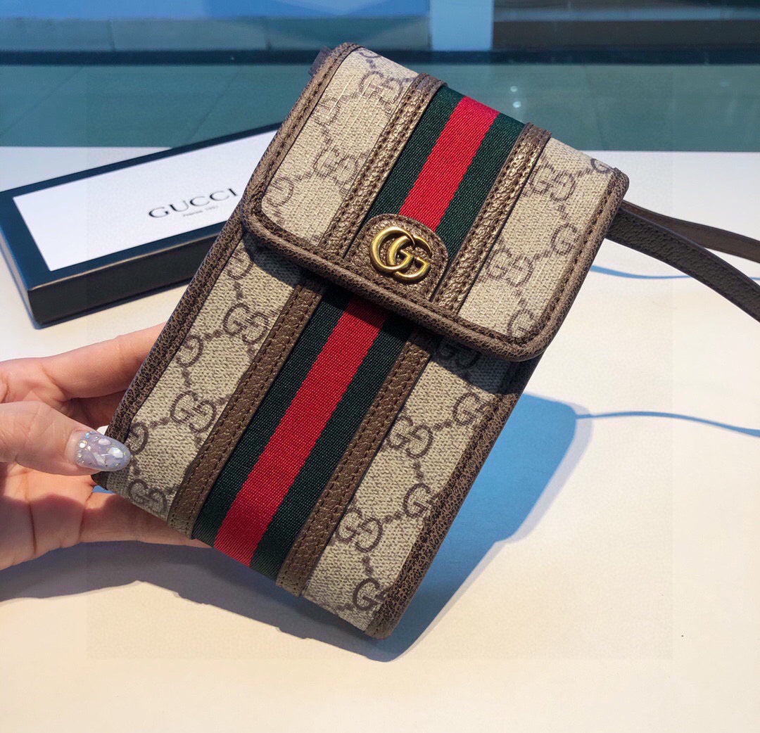 Borsa per telefono marrone a righe
