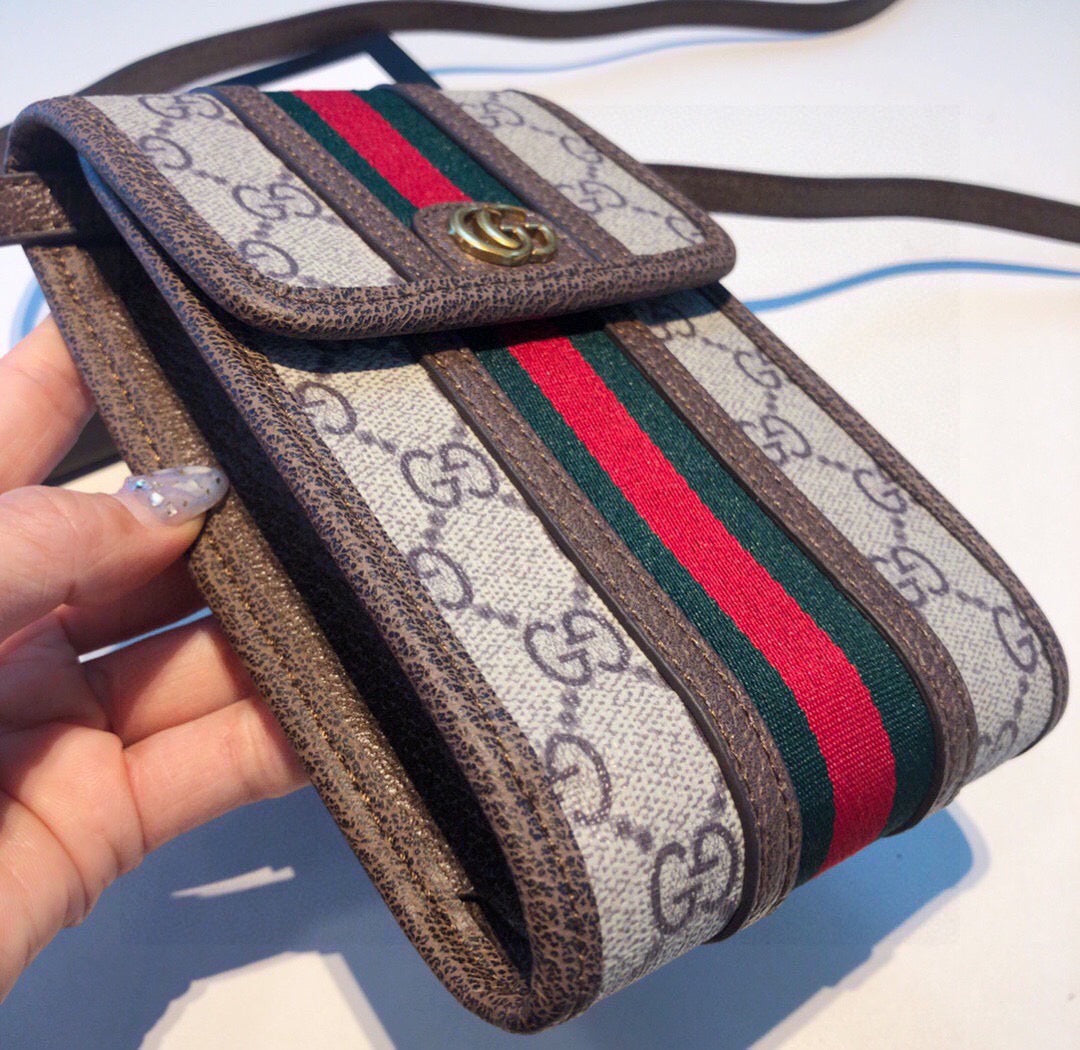 Borsa per telefono marrone a righe