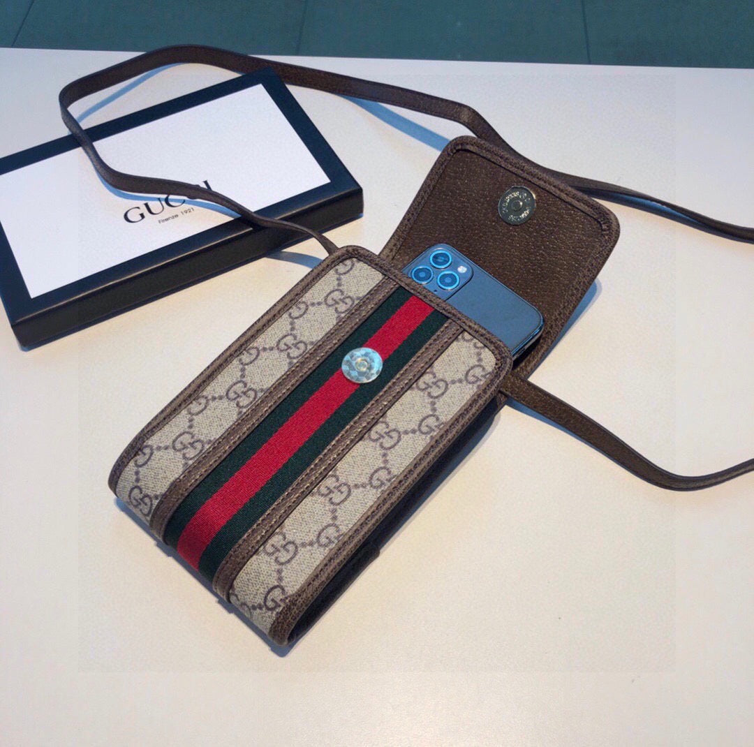 Borsa per telefono marrone a righe
